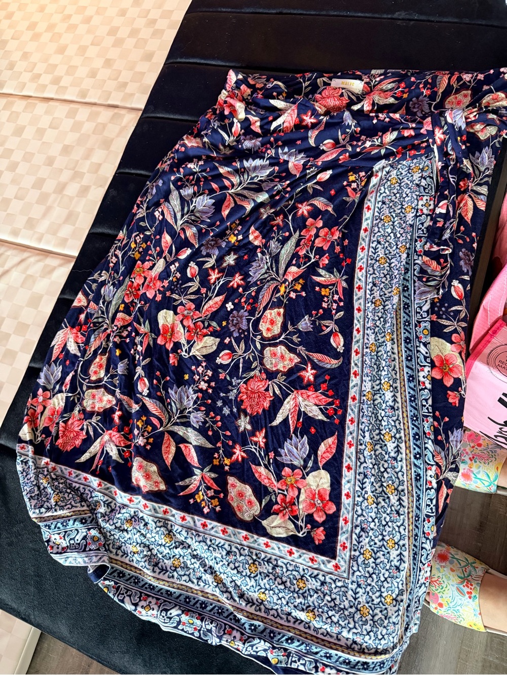 Anthropologie Navy Floral Border Wrap Maxi Skirt